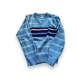 Vintage Le Tigre Mens‎ Stripes V Neck Pullover Cozy Knit Grandpa Sweater